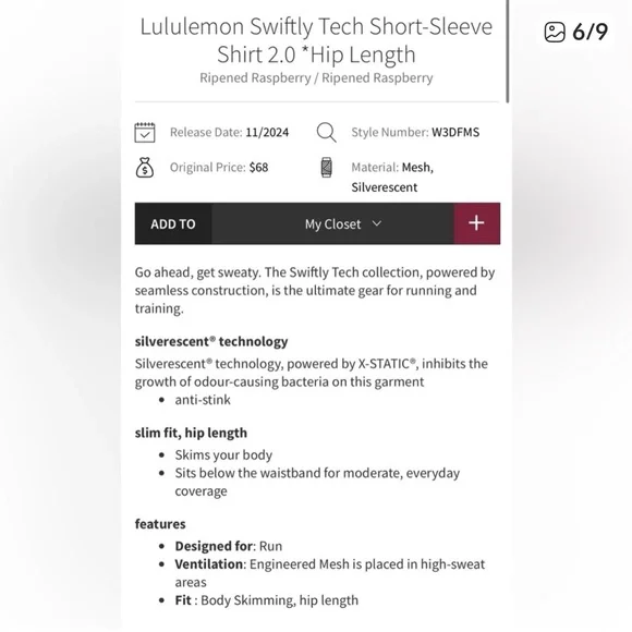 💗 lululemon swiftly tech, short sleeve tee hip length ripened raspberry size 6 - Picture 6 of 7